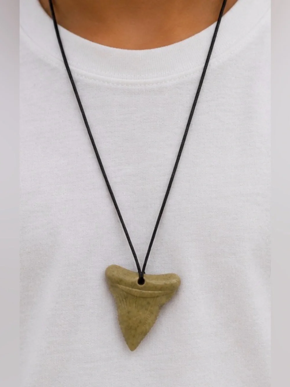 Kids Faux Shark Tooth Pendant Necklace Surfer Beach Summer Boho Cord Necklace
